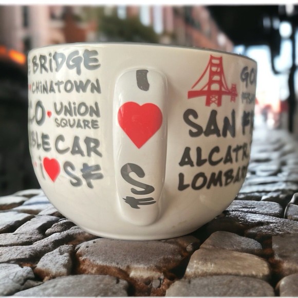 San Francisco Oversized Coffee Or Soup Mug Alcatraz Chinatown Lombard Street Etc - Picture 4 of 7